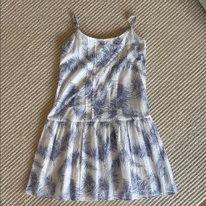 White and Blue Palm-Print Sundress